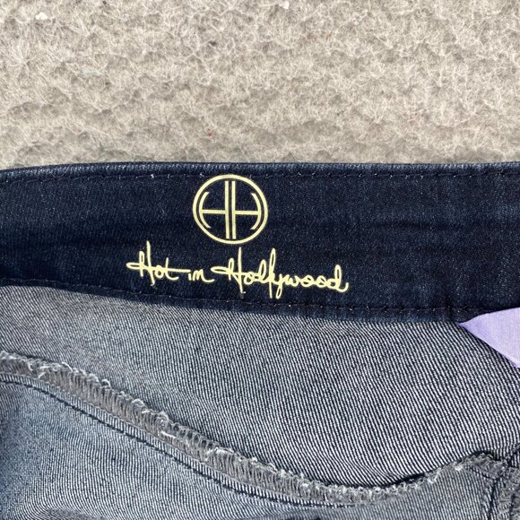 Hot In Hollywood Jean Women 2X Plus Navy Silky Denim Pull On Flare Vital Stretch - Picture 6 of 13